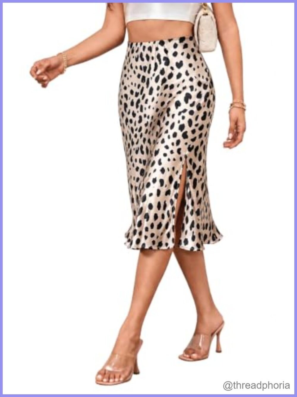 Satin High Waist A-Line Midi Skirt Side Slit Elastic Waist